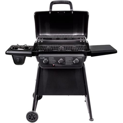 Front photo of the Char-Broil Classic 360 3-Burner with the lid open