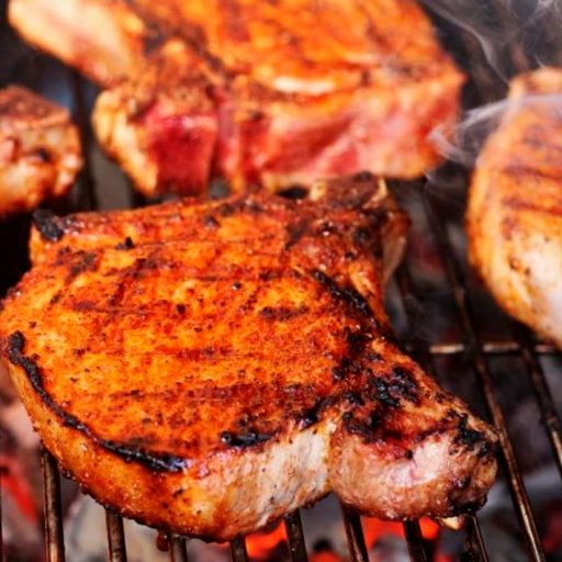A nearly photo of a pork chop grilled