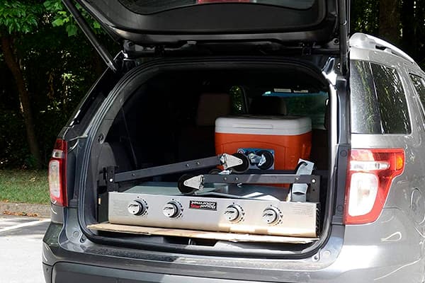 portable grill stored in the car