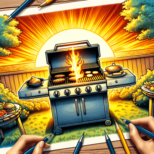 vibrant backyard with budget-friendly gas grills of various designs, juicy burgers and sizzling vegetables under a warm sunset glow